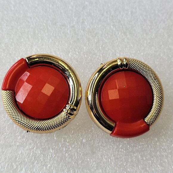 Red and Gold Round Earrings - Picture 1 of 10